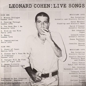 COHEN, LEONARD - LEONARD COHEN: LIVE SONGS