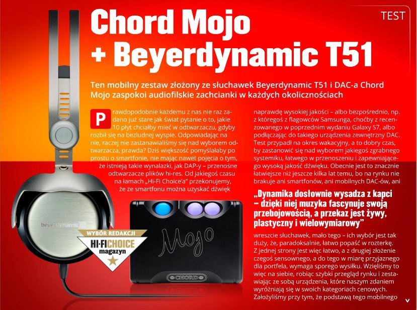 Chord Mojo + Beyerdynamic T51i - test w HI-FI CHOICE